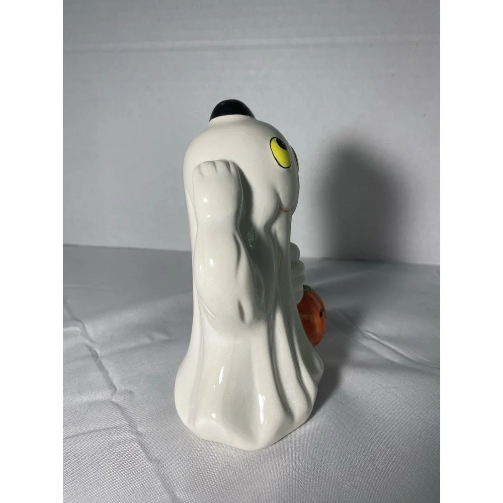 Vintage 1980s Halloween Ceramic Ghost Jack O' Lantern Figurine RARE!